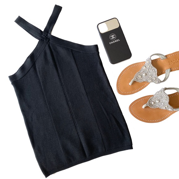 Vintage 90’s: Wayne Rogers ❤︎ Strappy Ribbed Silk Top ❤︎ Cross Front Halter Neck - Picture 2 of 15